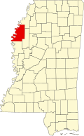 Kort over Mississippi med Bolivar County markeret