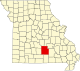 Mapa de Misuri con la ubicación del condado de Texas