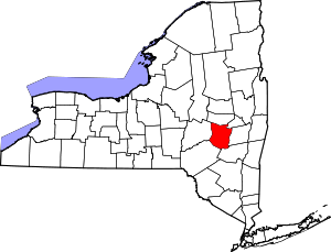Location of Schoharie County in New York Map of New York highlighting Schoharie County.svg