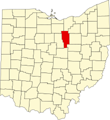 Location of Ashland County in Ohio Map of Ohio highlighting Ashland County.svg