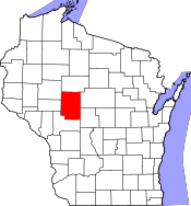 Map of Wisconsin highlighting Clark County.svg