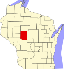 Location of Clark County in Wisconsin Map of Wisconsin highlighting Clark County.svg