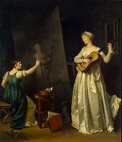 Peintre faisant le portrait d'une joueuse de luth (Painter when painting a portrait of a lute player), 61 x 51.5 cm, before 1803