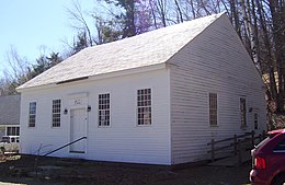The Town House of the small Vermont town of Marlboro was built in 1822 to be used for Town Meetings, which had previously been held in private homes. It is still in use today. Nearby is an example of a religious building called a "meeting house", the Marlboro Meeting House Congregational Church. Marlboro Town House side view.jpg