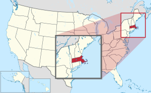 Карта США с выделенным Массачусетсом