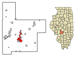 Montgomery County Illinois Incorporated and Unincorporated areas Hillsboro Highlighted.svg