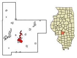 Location of Hillsboro in Montgomery County, Illinois.