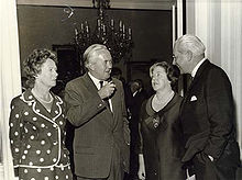 The Holts meeting with British prime minister Harold Wilson and Mrs Wilson in 1967. NAAImageM4297 Holt Wilson.jpg