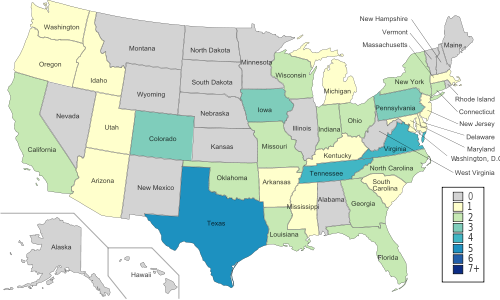 NCAA Women's basketball Tournament invitations by state 2001 NCAA Women's basketball Tournament invitations by state 2001.svg