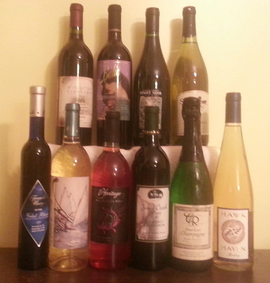 This is an assortment of New Jersey wines. New Jersey's 51 wineries produce wine from more than 90 varieties of grapes, and from over 25 other fruits. New Jersey Wine.PNG