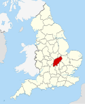 Location map of Northamptonshire.
