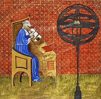 Nicole Oresme (1323-1382), shown in this contemporary illuminated manuscript with an armillary sphere in the foreground, was the first to offer a mathematical proof for the divergence of the harmonic series. Oresme.jpg