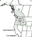 Image 31None of the multiple possible definitions of the Pacific Northwest is universally accepted. This map shows three possibilities: (1) The shaded area shows the historical Oregon Country. (2) The green line shows the Cascadia bioregion. (3) The labeled states and provinces include Washington, Idaho, Oregon and British Columbia. (from Pacific Northwest)