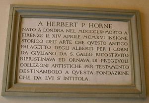 Palazzo corso-horne, plaque Herbert P. Horne.JPG