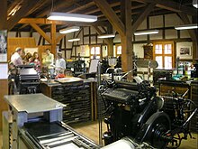 A modern letterpress workshop at the Basel Paper Mill, Basel, Switzerland Papiermuseum Basel 2008 (28).jpg