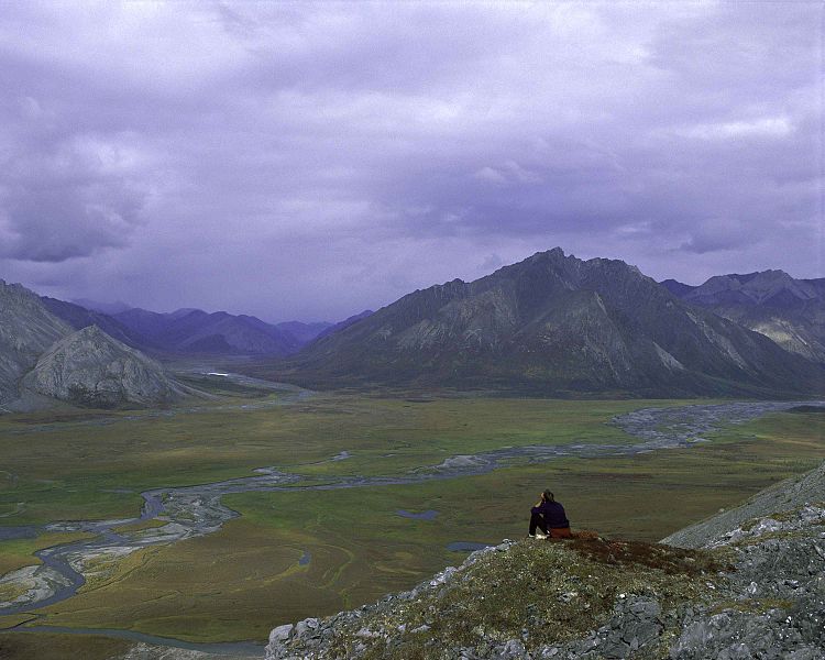 File:Person hiker on rock above valley.jpg