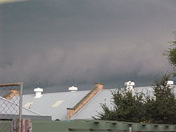 A shelf cloud approaching Perth city looking over City Farm at 3:53pm local time Perth storm 2010 passing over nth subrbs.JPG