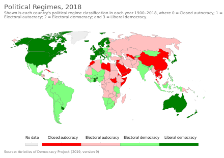 Global Political Regimes, 2018 Political Regimes, OWID.svg