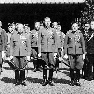 Crown Prince Lieutenant General Yi Un, Prince Captain Yi Geon and Captain Yi Wu in 1938 Prince Yi Wu 09.jpg