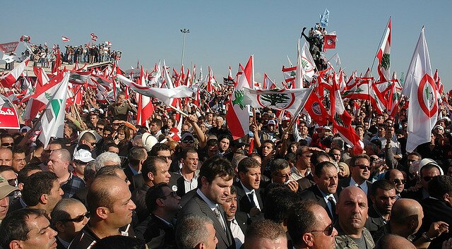 Protesters at Pierre Amine Gemayel's funeral