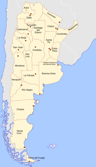 Mappa dell'Argentina con le province etichettate