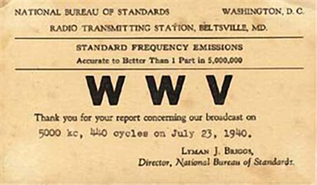 A 1940 QSL card for WWV