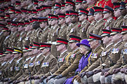 Queen Elizabeth II with soldiers of the Household Cavalry.jpg