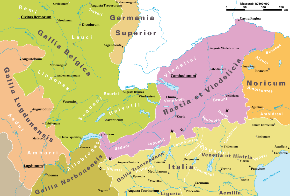 Map showing the position of the Insubres and Lepontii in or near Gallia Transpadana.