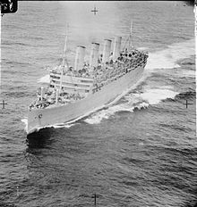 Aquitania painted grey during World War II. RMS Aquitania IWM C 004812.jpg