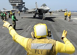 A French Navy Rafale aboard the USS Theodore Roosevelt (CVN 71)