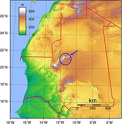Структура Ришат на карте Мавритании