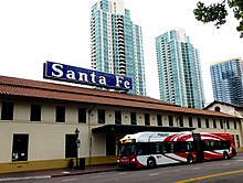 Rapid bus at Santa Fe Depot in Downtown San Diego. San Diego Union Station 02.jpg