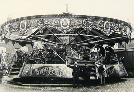 Pictured in Margate, England in the 1880s, Savage's amusement ride, Sea-On-Land, where the riders would pitch up and down as if they were on the sea. His "galloping horse" innovation is seen on carousels today.