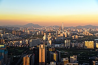 Originally a collection of fishing villages, Shenzhen rapidly grew to be one of the largest cities in China. Shenzhen Skyline from Nanshan.jpg