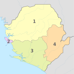 Sierra Leone, administrative divisions - Nmbrs - colored.svg