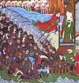 Siyer-i Nebi - Gabriel -dschabrail- und weitere Engel unterstützen die Muslime während der Schlacht von Badr (cropped).jpg