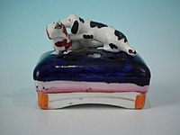 Small staffordshire pottery figure of inkwell 2.1ins tall dogs on cushion.jpg