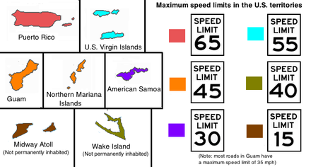 Map of highest posted speed limits in the U.S. territories