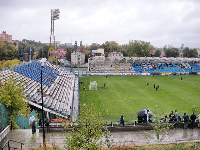 Main Stand and South End of the Cotroceni Stadium.