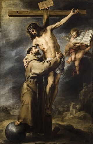 <i>Saint Francis Embracing Christ on the Cross</i> Painting by Bartolomé Esteban Murillo