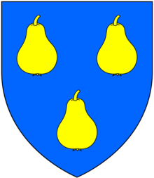 Arms of Stucley: Azure, three pears pendant or
Motto: Bellement et Hardiment ("beautifully and bravely") StucleyArms.png