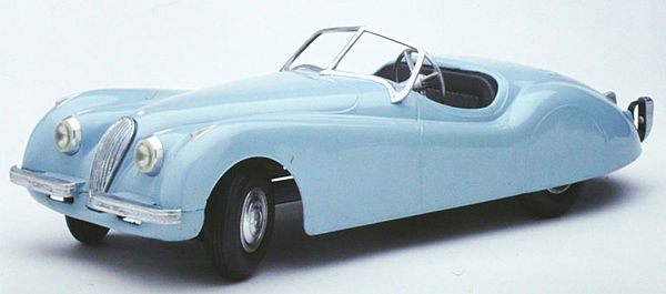 A diecast 1:10 scale Doepke Toys Jaguar XK120 from 1955. One of two car models the company made, this model is 17.5 in (440 mm) long. In The Children'