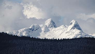 The Sisters from North Vancouver through a telephoto lens.