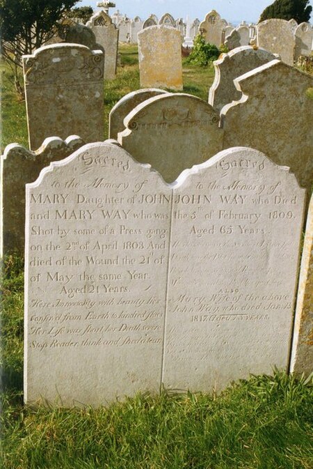 Grave of Mary Way, shot by press-gangers during anti-impressment demonstrations