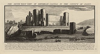 based on: The south west view of Rhuddlan Castle, in the county of Flint 