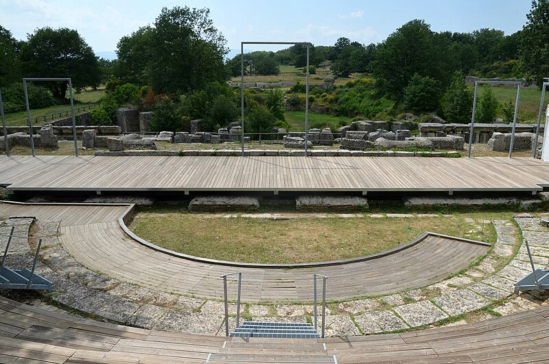 File:The theatre, entirely reconstructed above the ground and was dated before the amphitheatre, Carsulae, Italy (43624537952).jpg