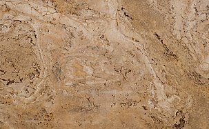 English: Travertine on a building façade in Stuttgart, Germany. Deutsch: Travertin als Fassadenverkleidung an einem Gebäude in Stuttgart.