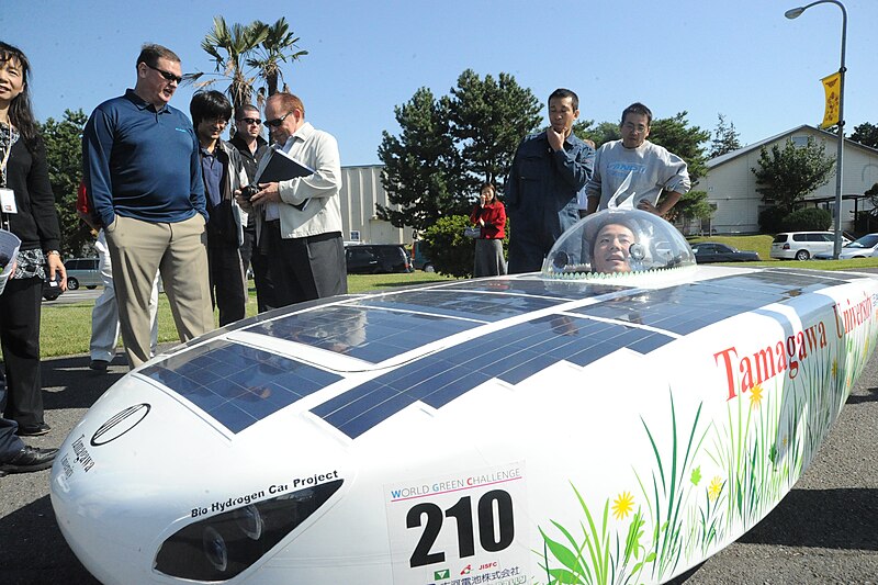 File:US Navy 111028-N-TO330-238 Ikumi Yasuka, a student at Tamagawa University, drives a Solar-Hydrogen vehicle around the Taylor Field track during an.jpg