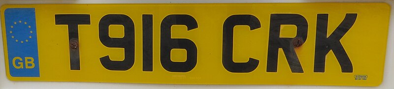 File:United Kingdom license plate GB T916 CRK back.jpg