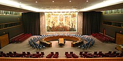 Az ENSZ Biztonsági Tanácsának tanácsterme az ENSZ New York-i épületében